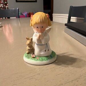 Praying Angel Figurine with Bunny - White and Blonde Napcoware